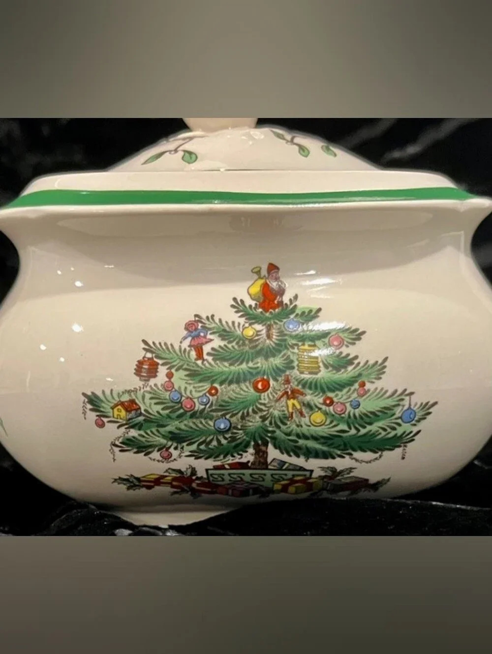 Vintage Spode Christmas Tree Sugar Bowl & Creamer Set Made In England
